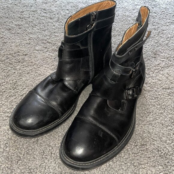 VINTAGE FOUNDRY CO. Black Leather Monk Strap Buckle Biker Ankle Boots EUC Sz. 11 - Picture 1 of 16